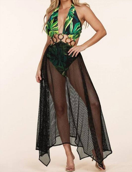 L'Atiste - Palm Leaf with Body Swimsuit Mesh Maxi Dress