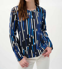 Joseph Ribkoff Satin Mesh Geometric Print Fitted Jacket in black multi - women's jacket - detail view