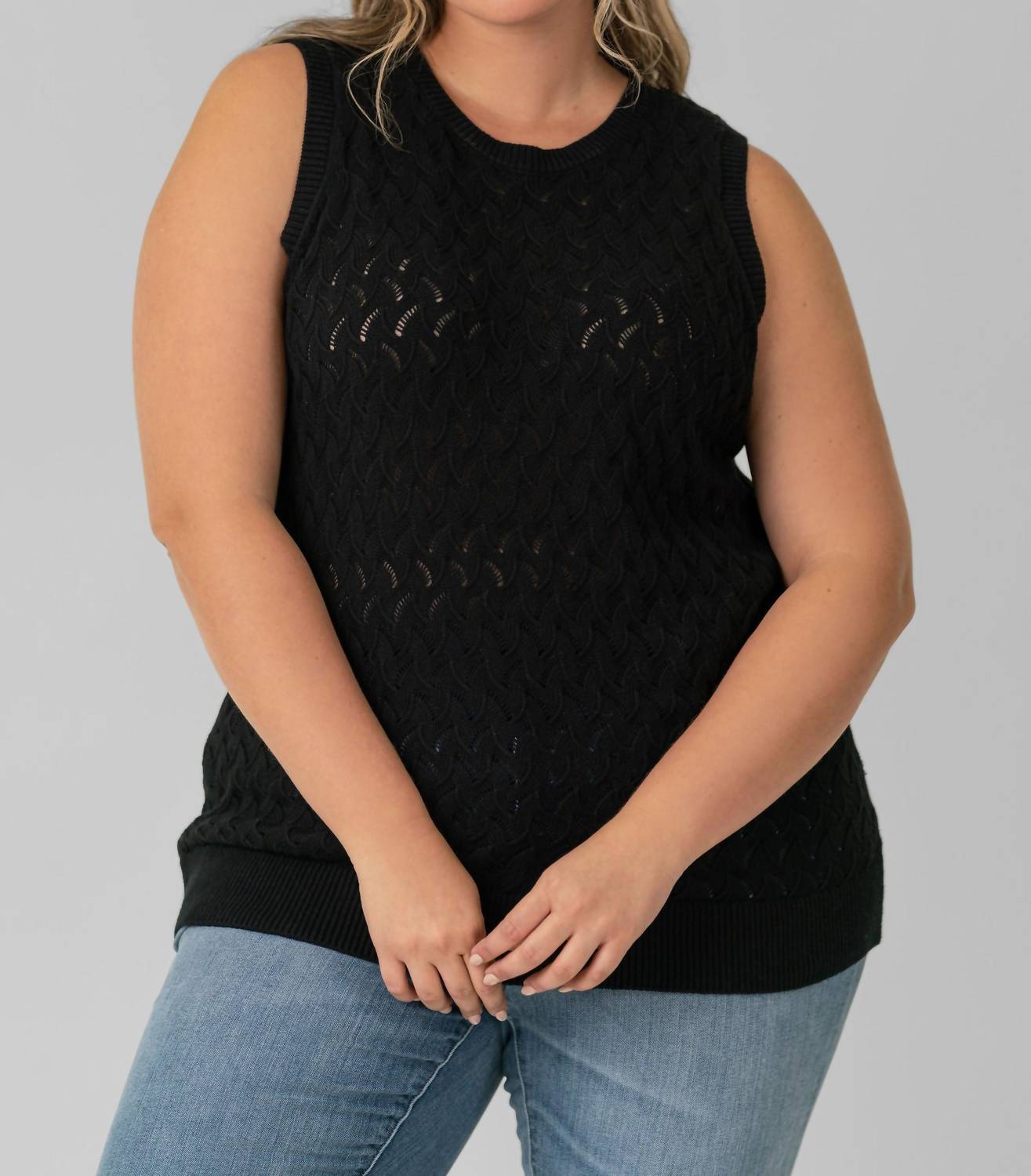 Minnie Rose - Cotton Cashmere Pointelle Tank Top - Plus