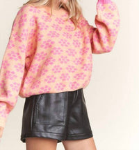 ADORA Floral Cutesy Cozy Knit Pullover Sweater in orange - women's sweater - detail view