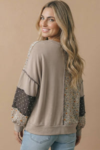 Haptics - Patchwork Floral And Polka Dot Pullover Sweatshirt