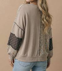 Haptics - Patchwork Floral And Polka Dot Pullover Sweatshirt