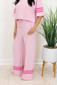 entro Luna Short Sleeve Knit Top And Wide Leg Pants Set in pink - women's sleepwear - detail view
