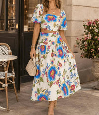Little Secret Of Mine - Floral Crop Top And Midi Skirt Set