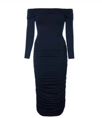 Ta3 - Shapey Off Shoulder Ruched Midi Dress