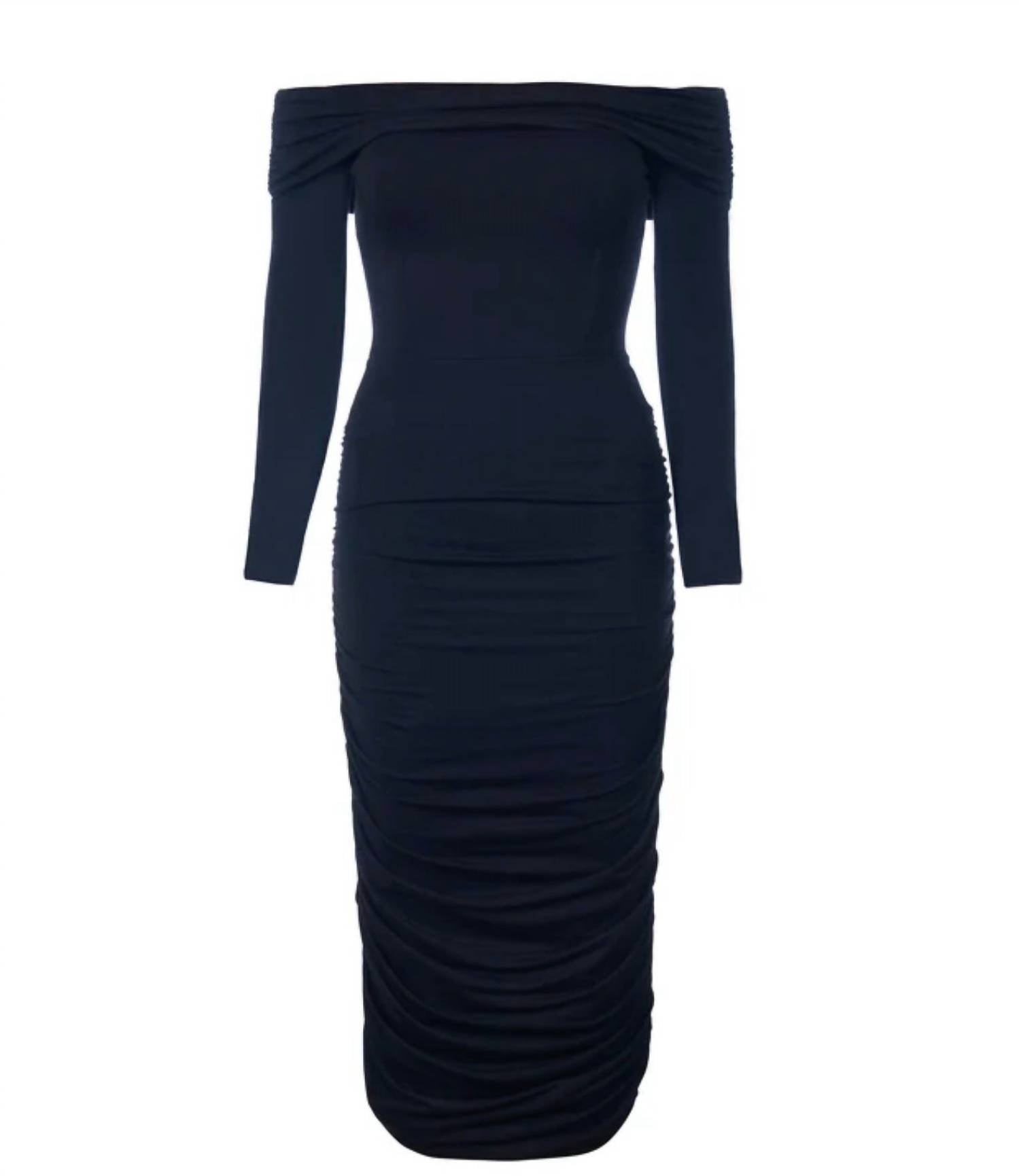 Ta3 - Shapey Off Shoulder Ruched Midi Dress