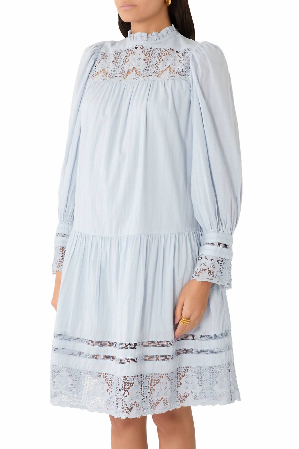 Ulla Johnson Colette Long Sleeve Mini Dress in celeste - women's dress - detail view
