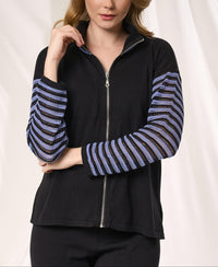 Angel Apparel Stripe Zip Up Knit Top in black denim - women's top