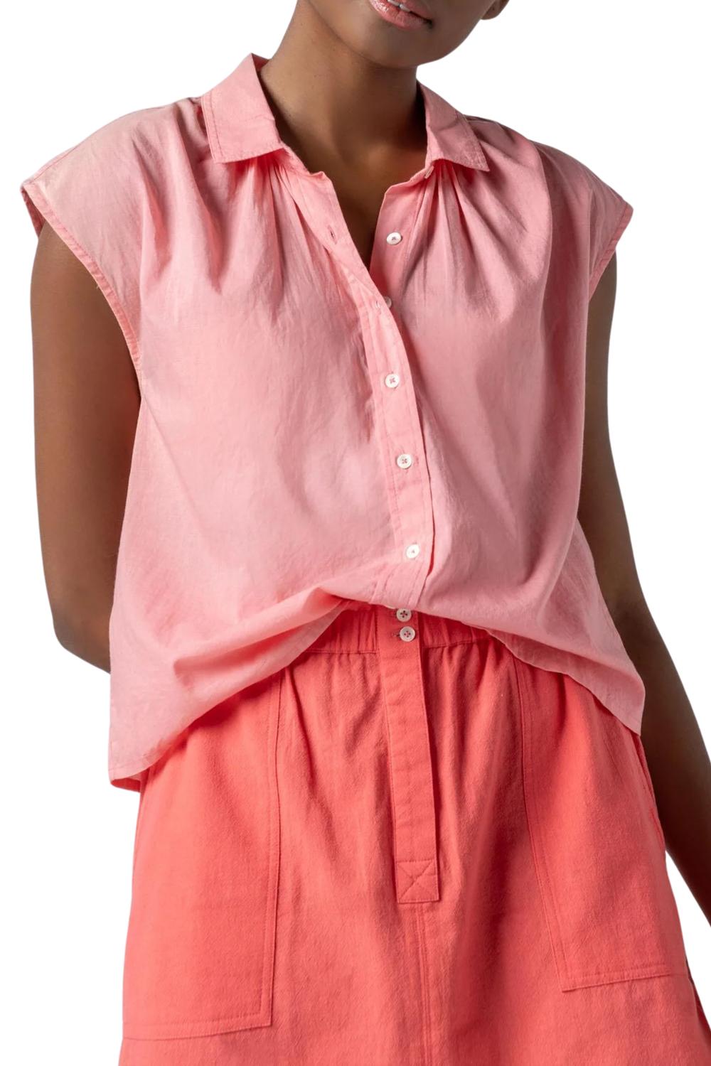 Lilla P Short Sleeve Button Down Top in shell - women's t-shirt