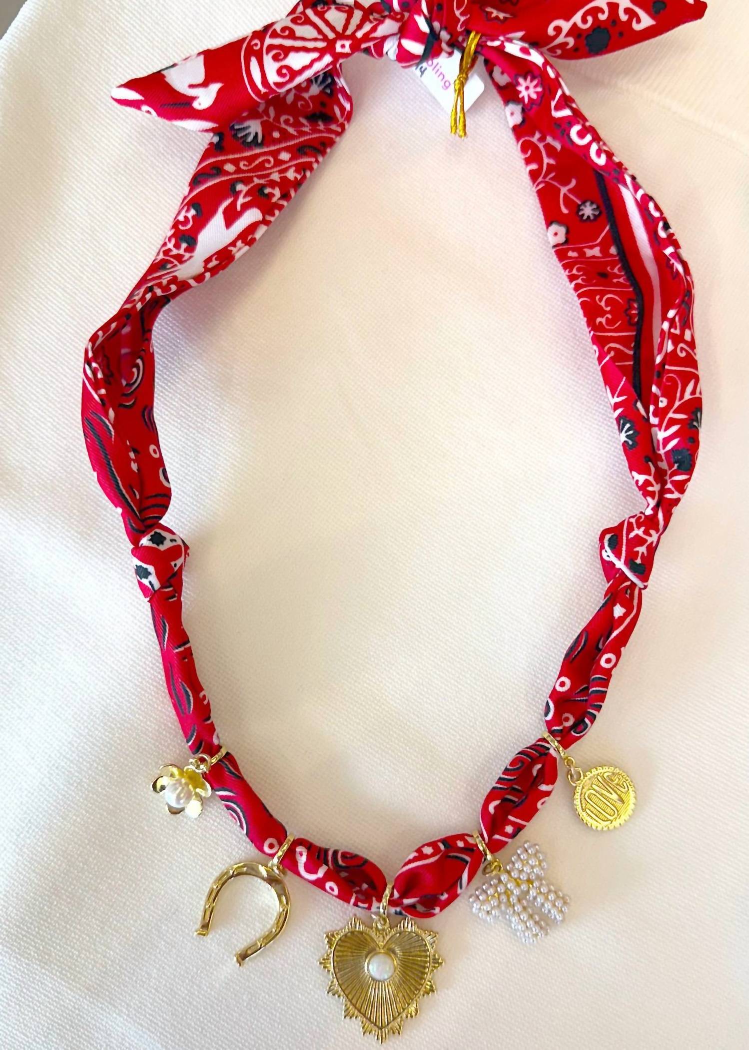 Knotty Bling - Women's Mother Of Pearl 5 Charm Bandana Necklace
