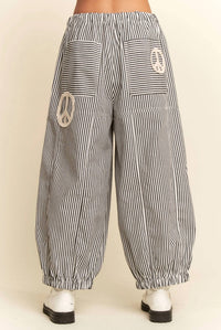 Davi & Dani - Peace Sign Pinstripe Palazzo Pants