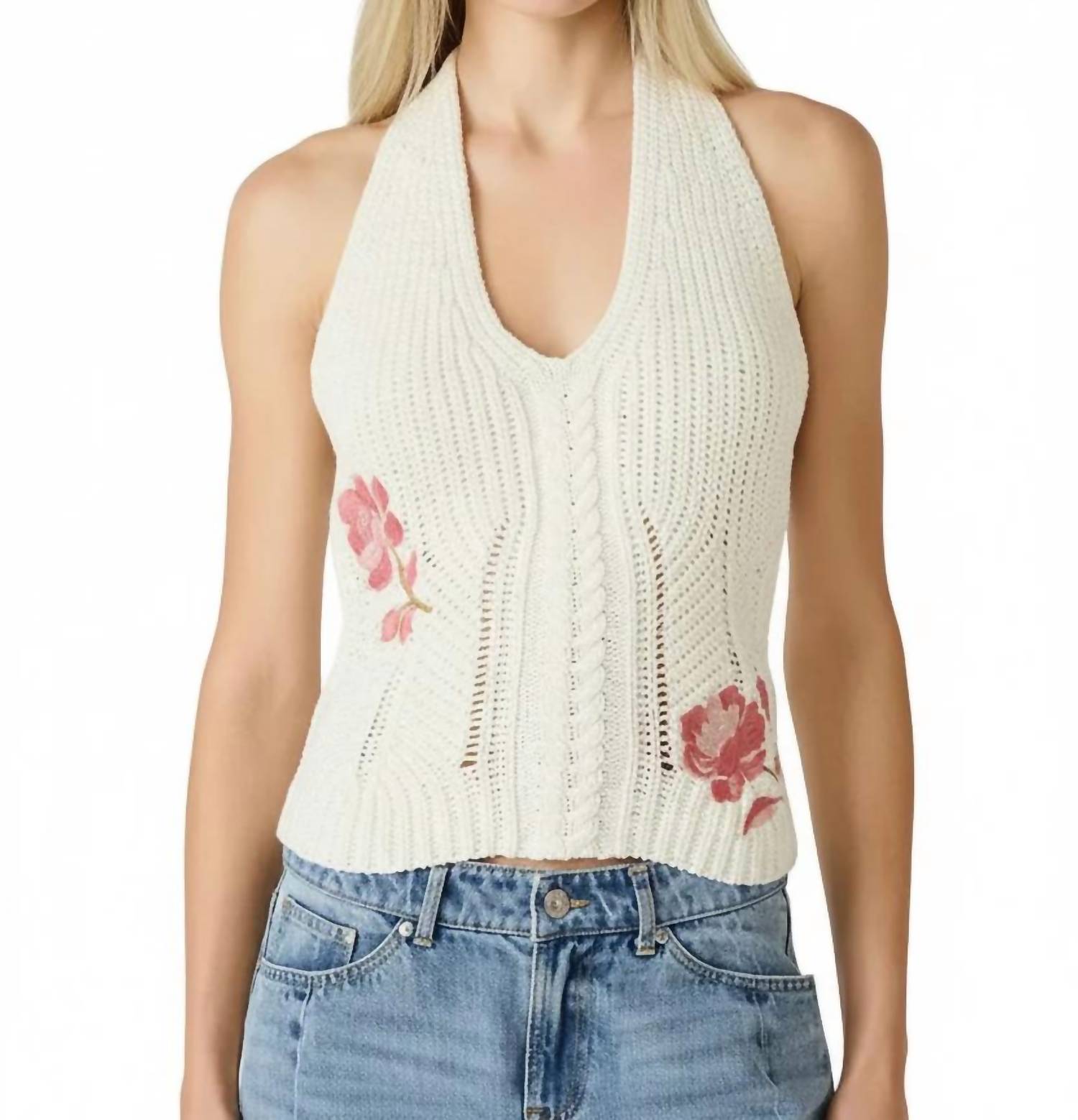 Steve Madden - Opal Floral Embroidered Crochet Knit Halter Top