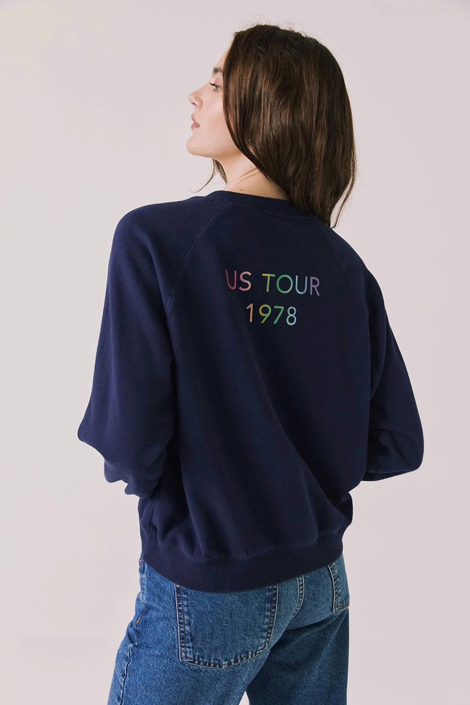 Chaser Rolling Stones 1978 Long Sleeve Top in oxford blue - women's long sleeve top - detail view