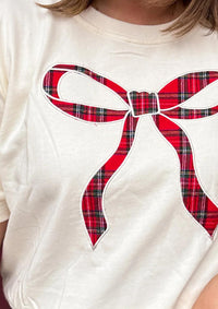 She + Sky - Plaid Bow Knit Top