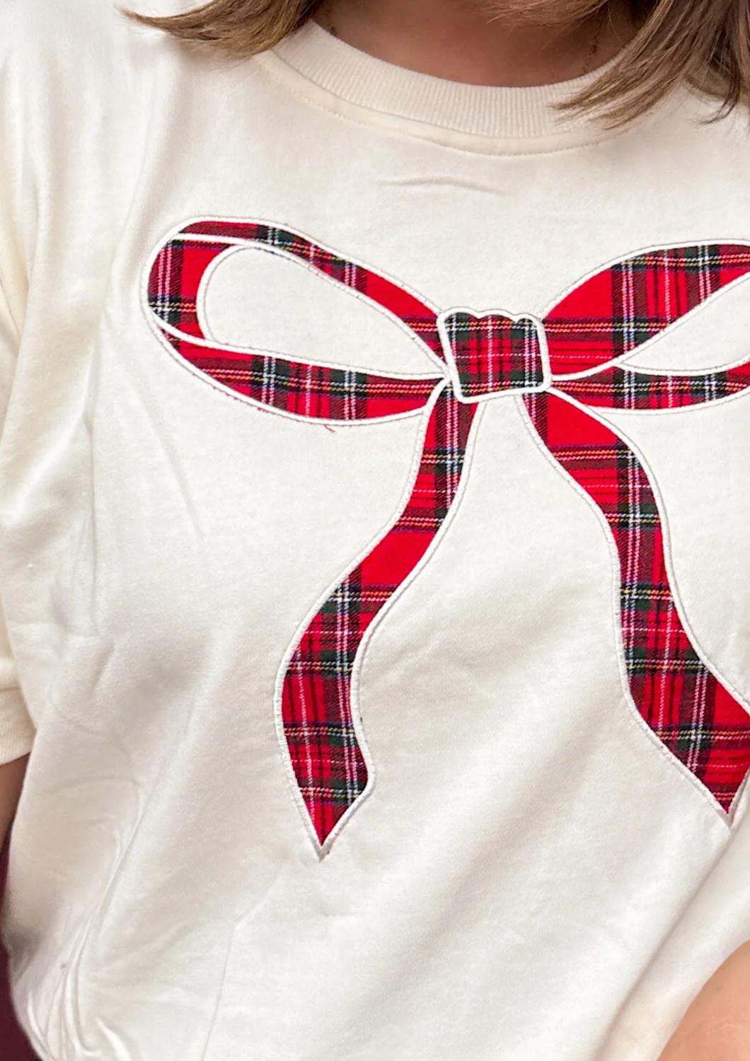 She + Sky - Plaid Bow Knit Top