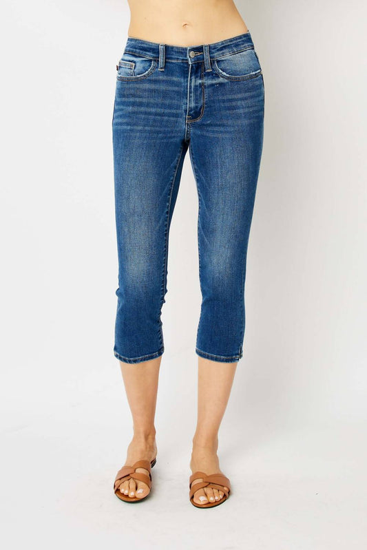 Judy Blue - Skinny Fit Mid Rise Capri with Side Slit