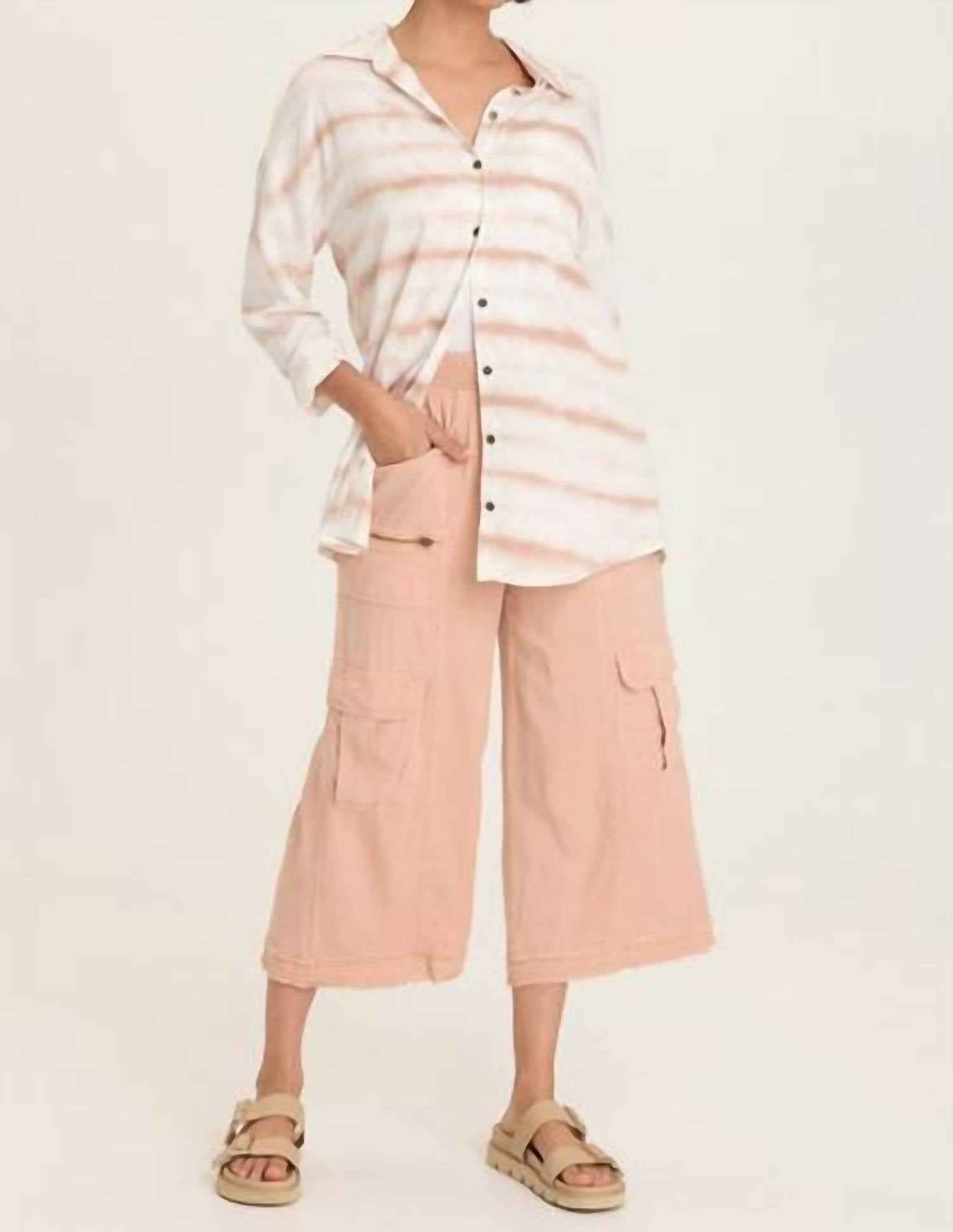 XCVI Dusten Oversize Button-up in pelagic wash earthen - women's shirt