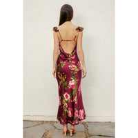 DRESS FORUM Daphne Floral Satin Dress in red - women's dress - detail view