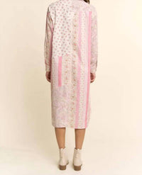Davi & Dani - Women's Printed Flower Patched Maxi Duster Shirt Top