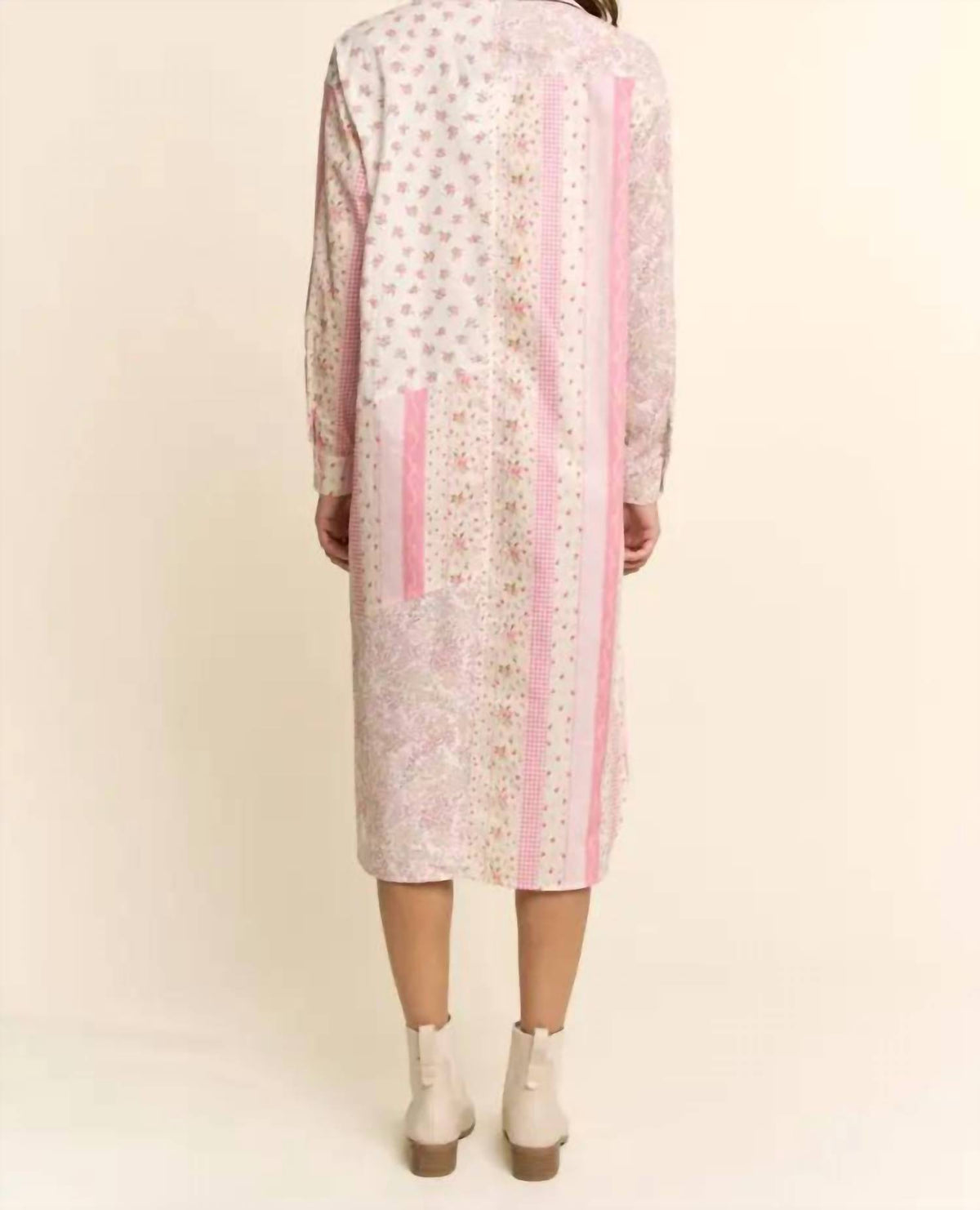 Davi & Dani - Women's Printed Flower Patched Maxi Duster Shirt Top
