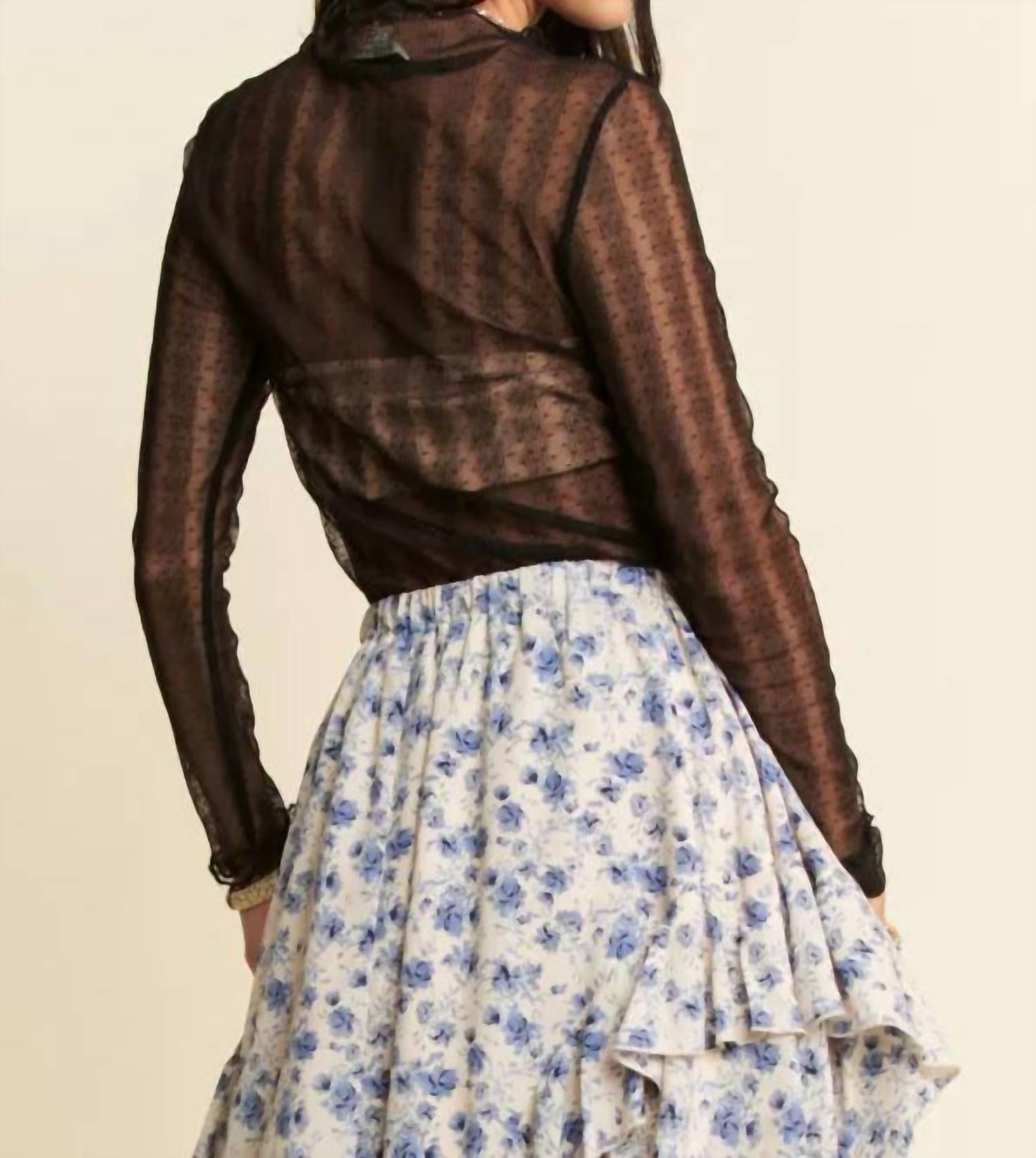 DAVI & DANI Midnight Whimsy Mesh Top in black - women's long sleeve top - alternate view