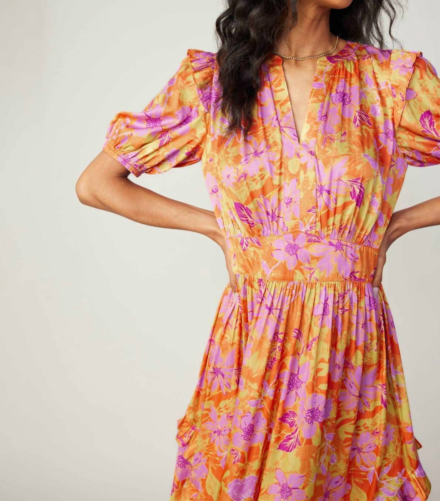 Current Air - Floral Print Ruffle Detail Midi Dress