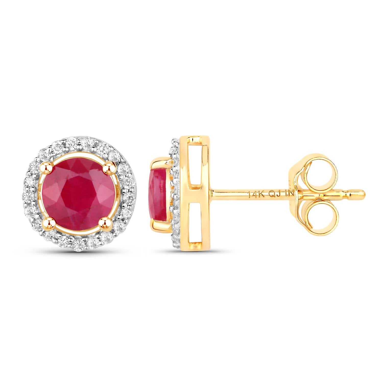 Diana M Jewels Women's Round Natural Ruby Stud Earrings (1.50 Ct) - Petite in 14k yellow gold - women's item - detail view