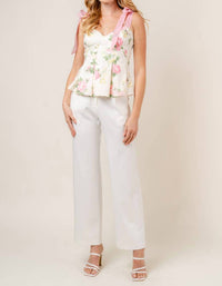 Fore Collection - Coco Coquette Organza Bow Floral Pleated Top