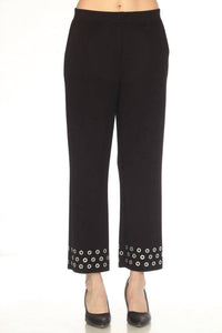 Joseph Ribkoff Grommet Detail Pull On Straight Pants in black - women's pants