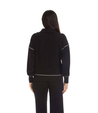 Karen Kane Half-Zip Contrast Stitch Pullover Top in black - women's sweater - alternate view