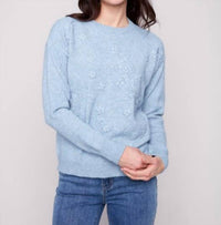 CHARLIE B Crew Neck Sweater With Tonal Embroidery in oxford - women's sweater