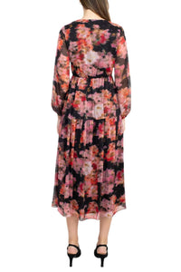 Adrianna Papell - Floral Print Empire Waist Tiered Chiffon Dress
