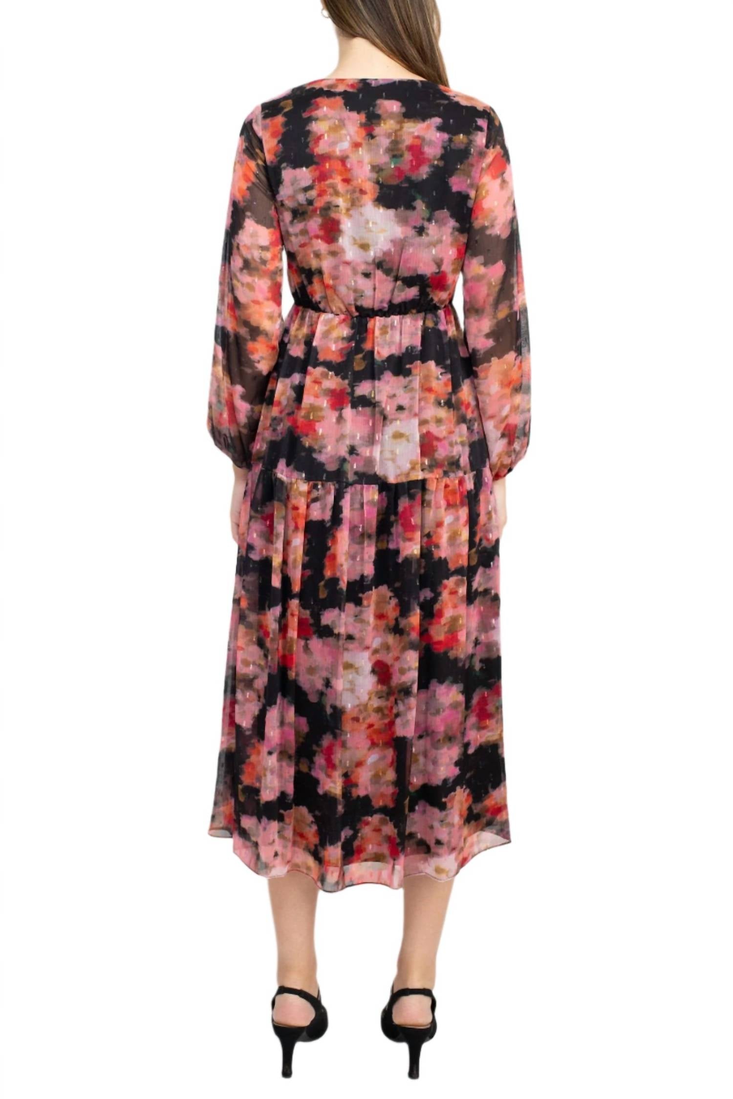 Adrianna Papell - Floral Print Empire Waist Tiered Chiffon Dress