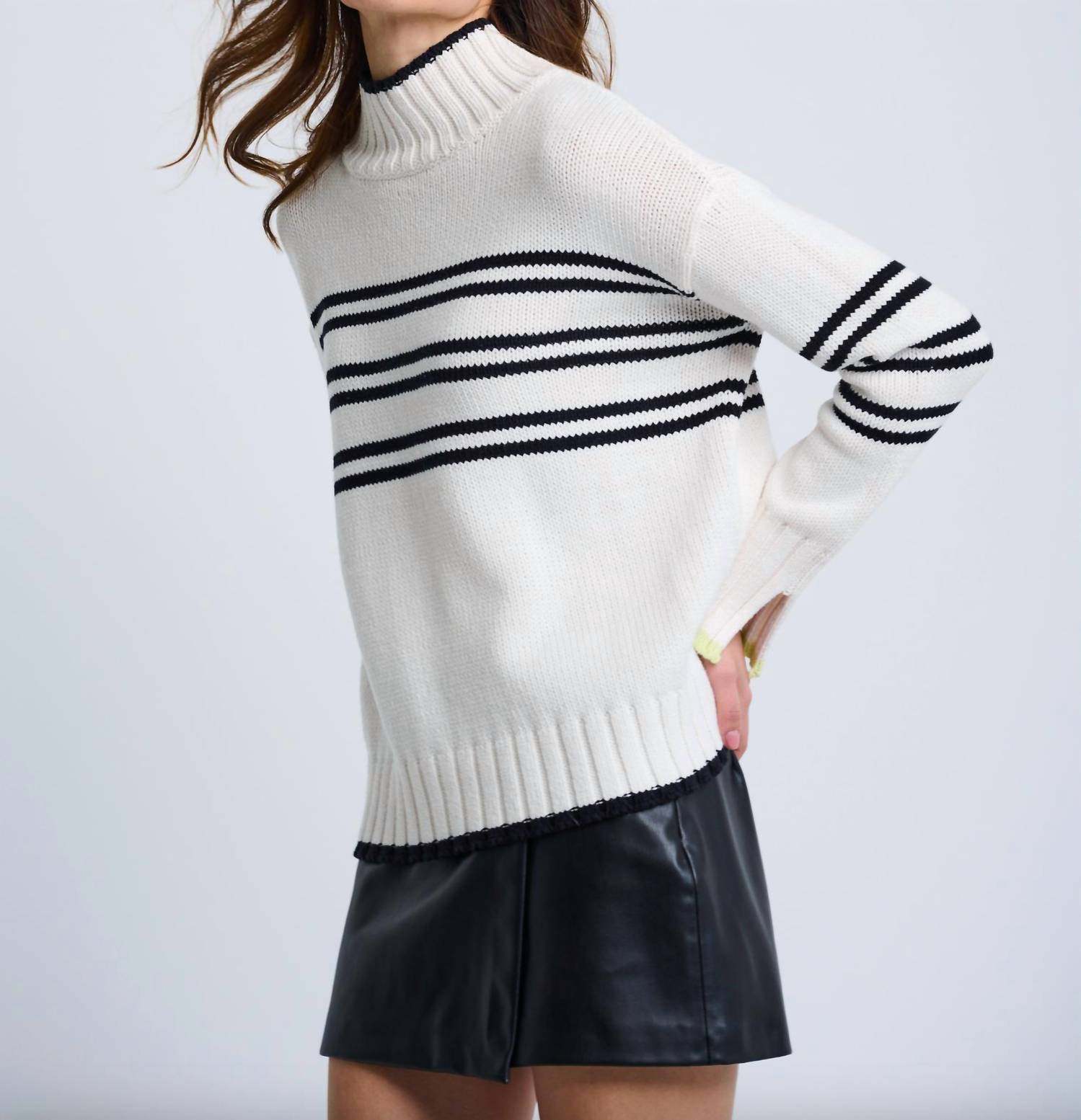 LISA TODD Highline Stripe Sweater in white - women's sweater - detail view