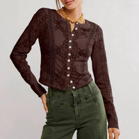 Free People Jae Knit Long Sleeve Top in chicory coffee - women's long sleeve top - detail view