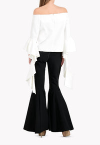 Ellery Delores Off The Shoulder Bell Sleeve Top in white - women's blouse - detail view