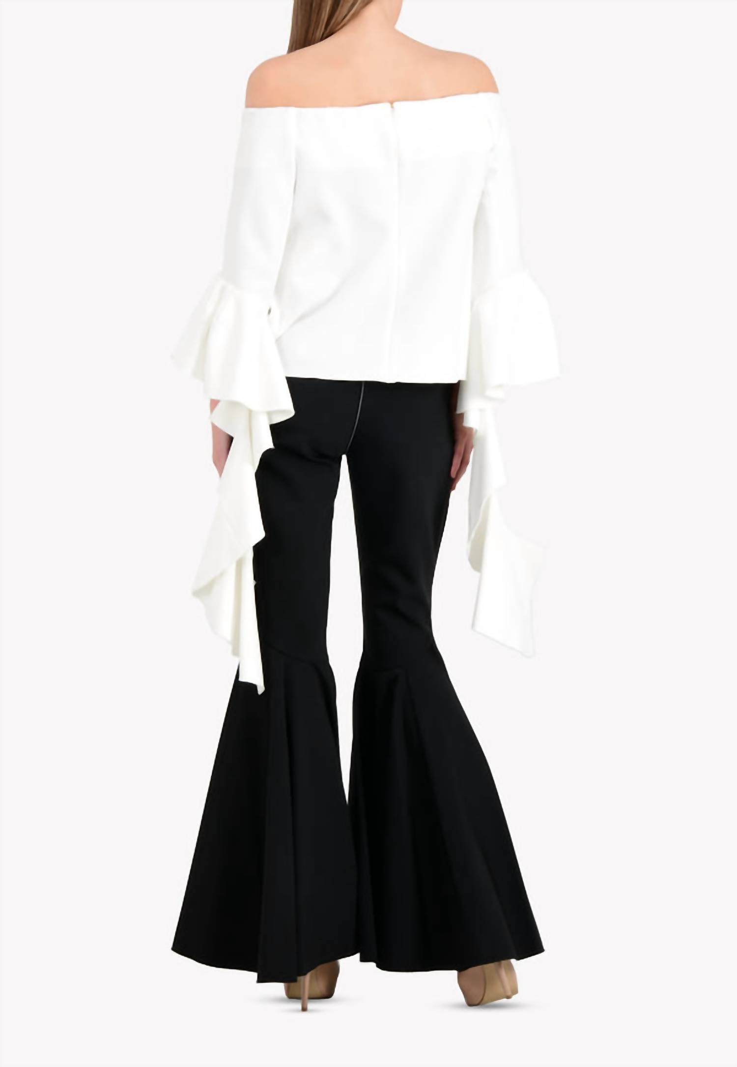 Ellery Delores Off The Shoulder Bell Sleeve Top in white - women's blouse - detail view