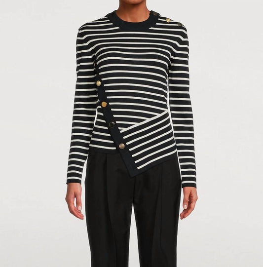Alexander Mcqueen - Asymetric Embellished Stripped Wool Blend Sweater