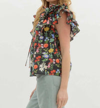Entro - Floral Print Double Ruffle Top