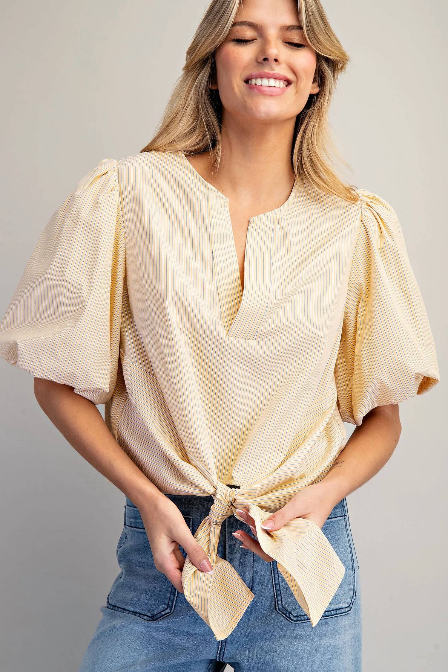 Ee:Some - Willow Grace Puff Sleeve Tie-hem Blouse
