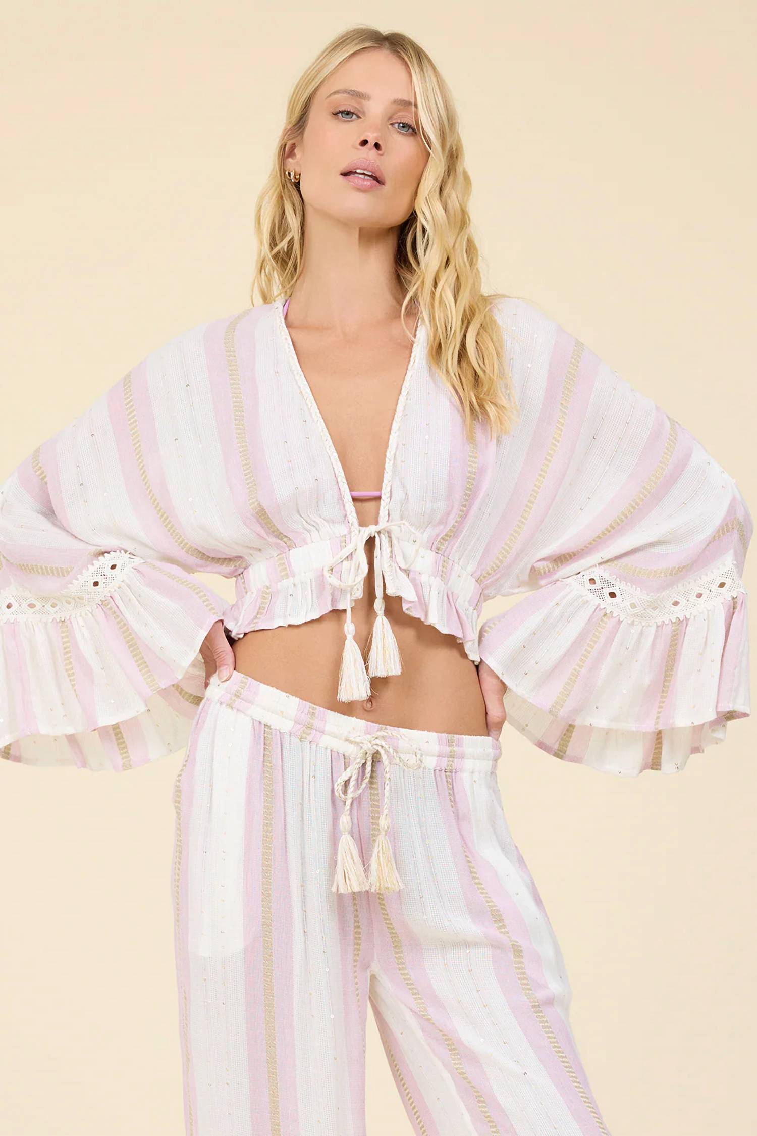 Surf Gypsy - Striped Tie Blouse
