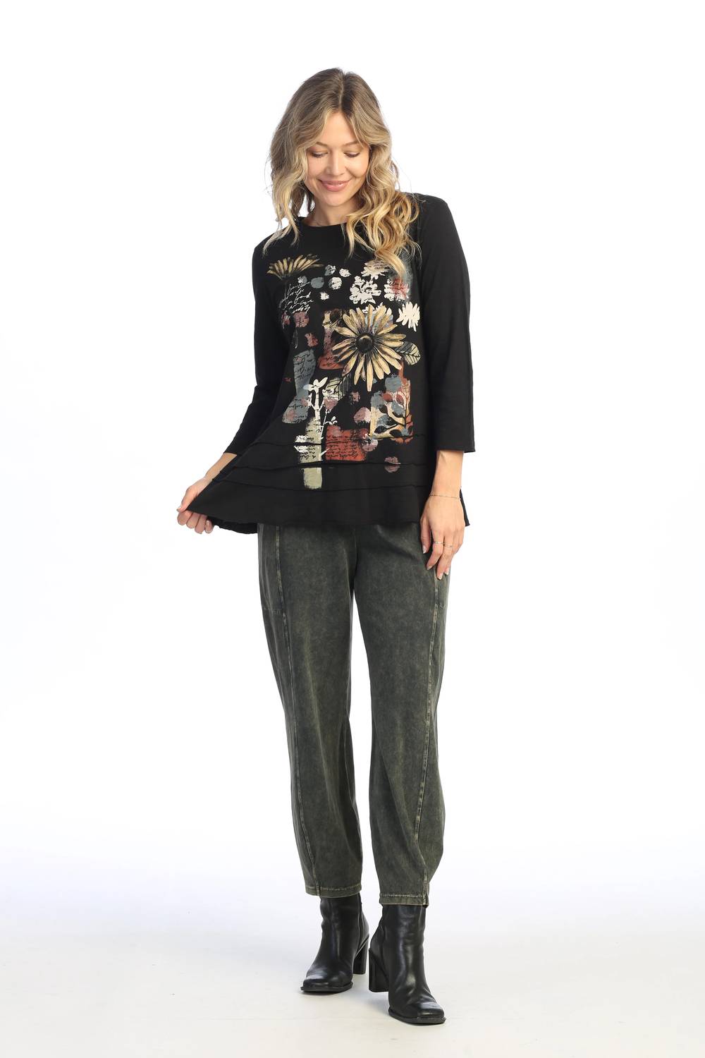 Jess & Jane - Golden Mineral Washed Cotton Layered Top