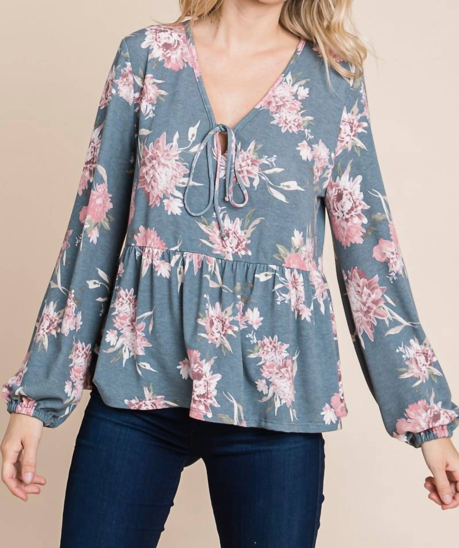 Emerald Collection - Floral Babydoll Top - Plus