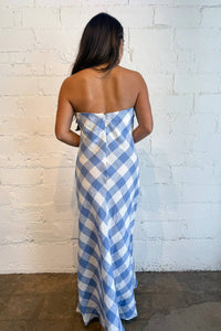 Adeline - Erin Strapless Linen Gingham Maxi Dress