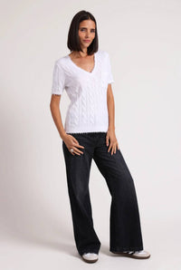 Minnie Rose - Frayed Cable V-neck Top