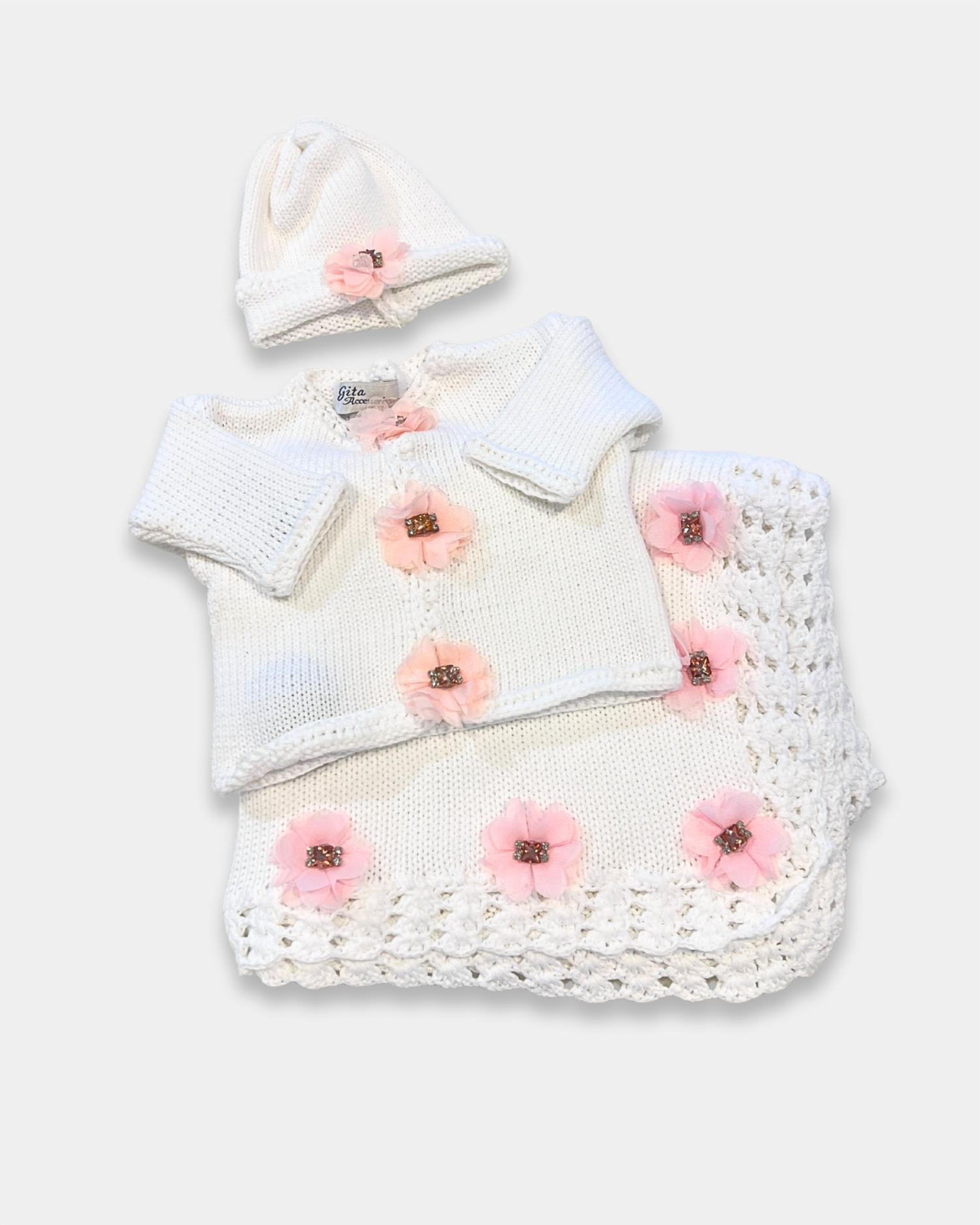 Gita - Girl's Blanket With Light Pink Stone/rhinestone