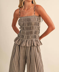 Klesis - Striped Ruffled Hem Wide Leg Jumpsuit