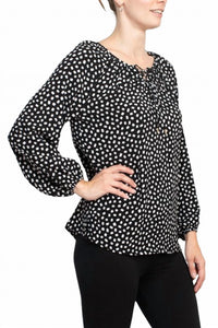 Counterparts - Women's Tie Neck Long Sleeve Printed Chiffon Mesh Top