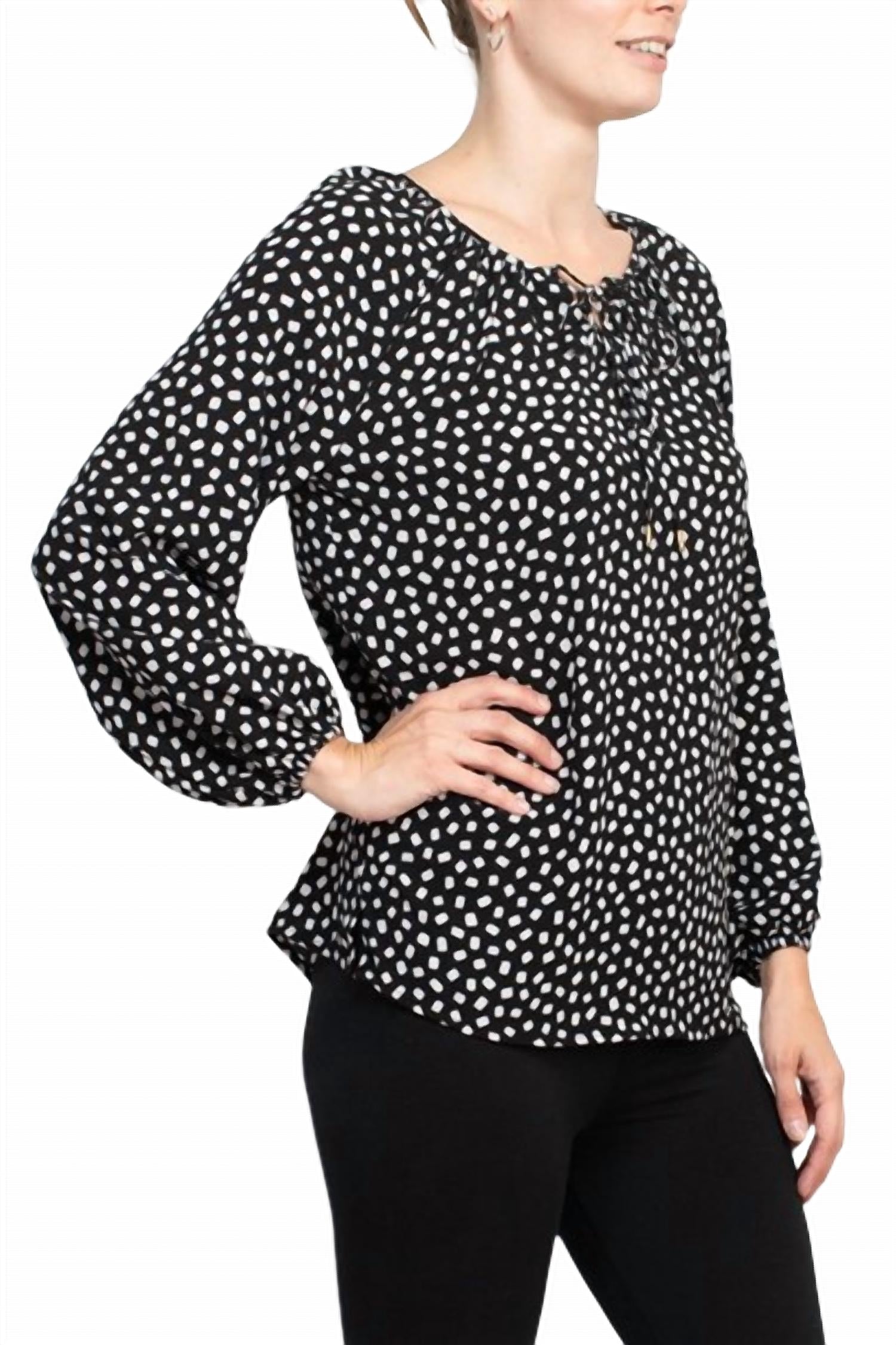 Counterparts - Women's Tie Neck Long Sleeve Printed Chiffon Mesh Top