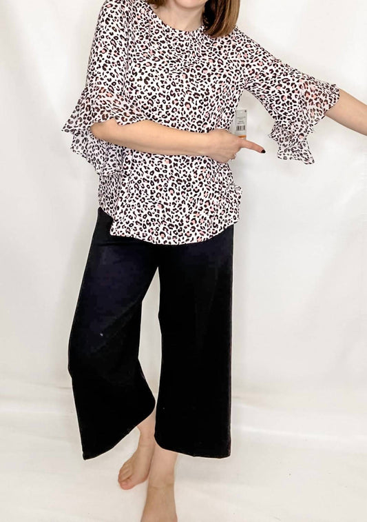 Multiples - Animal Print Flounce Sleeve Top